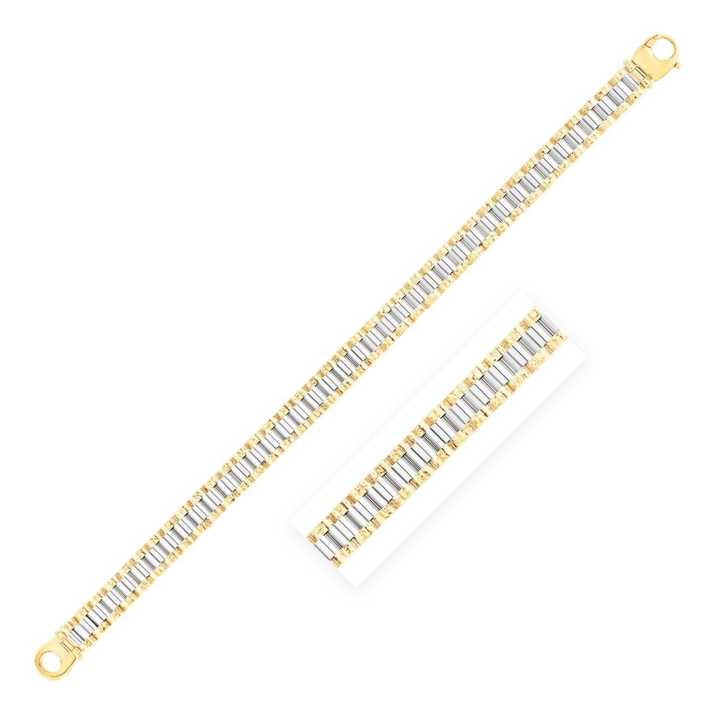 14k Two Tone Gold High Polish Railroad Link Bracelet (8.2mm) - Diamodern