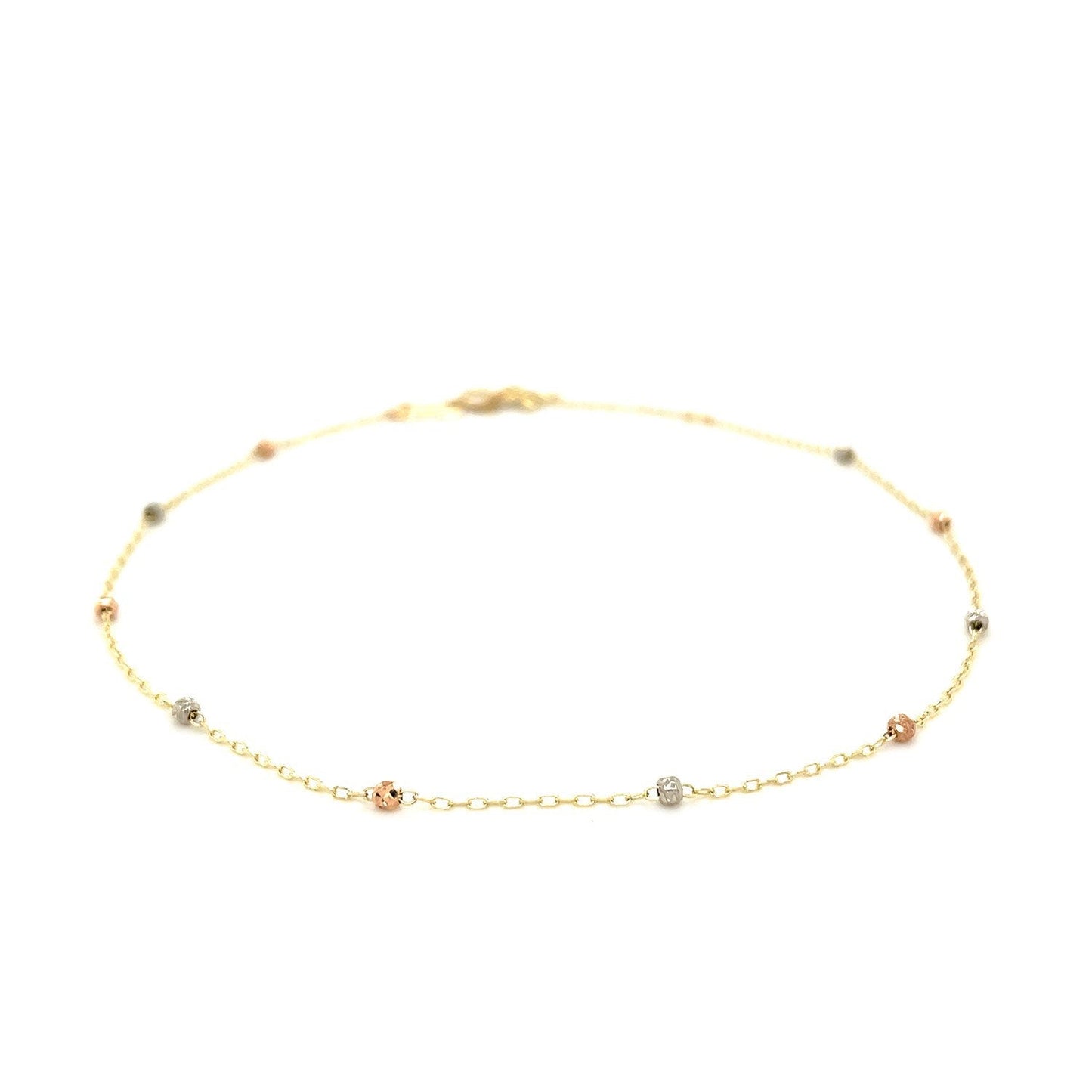 14k Tri Color Gold Anklet with Cross