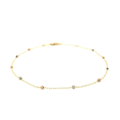 14k Tri Color Gold Anklet with Cross