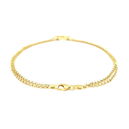 14k Yellow Gold Double Rolo Chain Anklet with an Open Heart Station