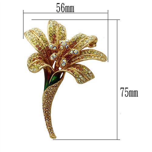 LO2390 - Gold White Metal Brooches with Top Grade Crystal in Multi Color