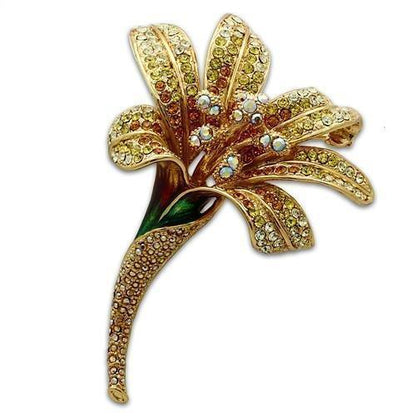 LO2390 - Gold White Metal Brooches with Top Grade Crystal in Multi Color