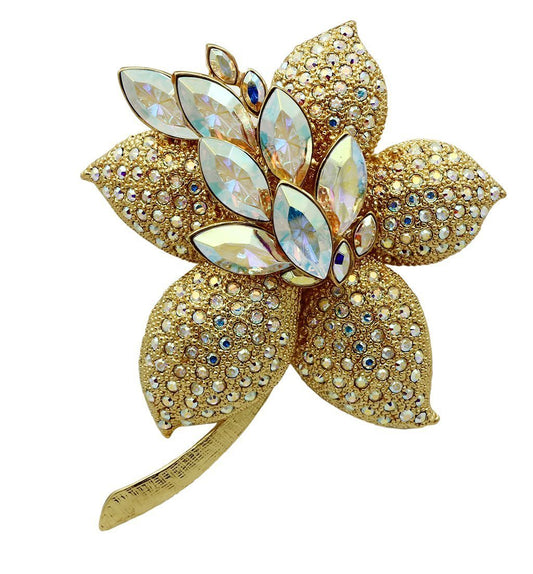 LO2402 - Gold White Metal Brooches with Top Grade Crystal in Aurora Borealis (Rainbow Effect)