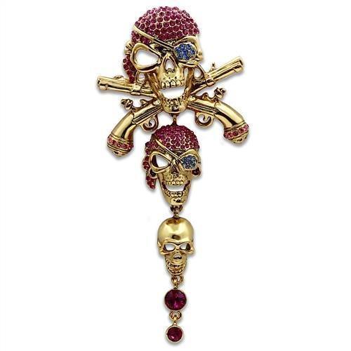 LO2416 - Gold White Metal Brooches with Top Grade Crystal in Multi Color