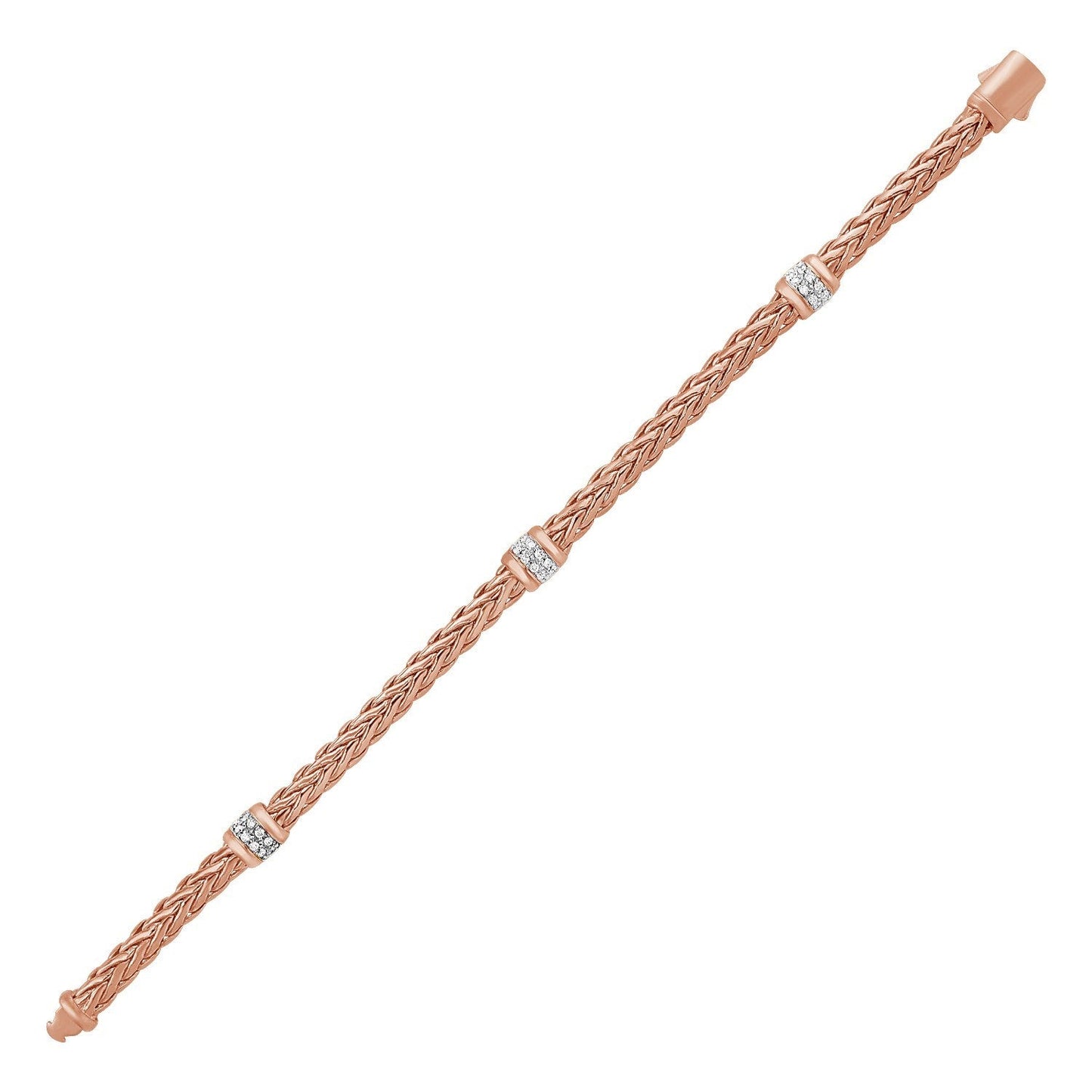 Polished Woven Rope Bracelet with Diamond Accents in 14k Rose Gold