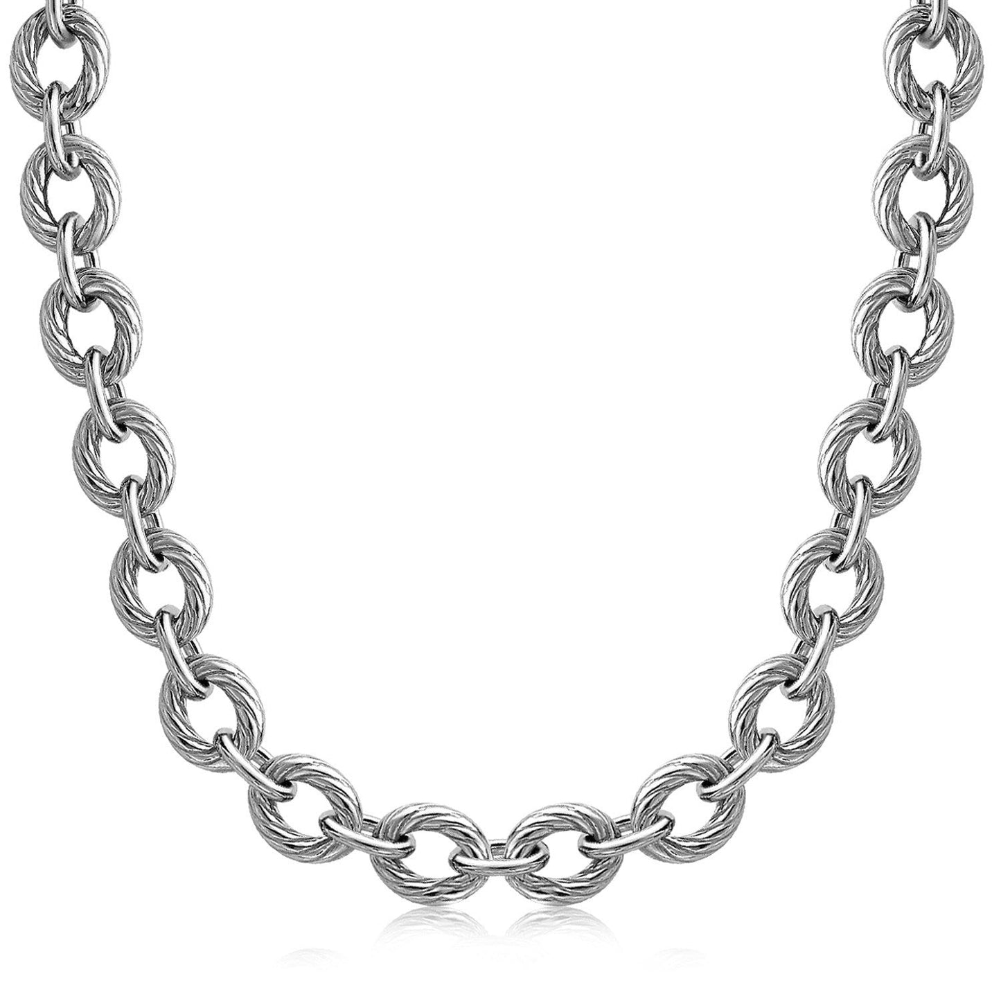 Sterling Silver Chain Rhodium Plated Necklace with Diamond Cuts (39.0g)