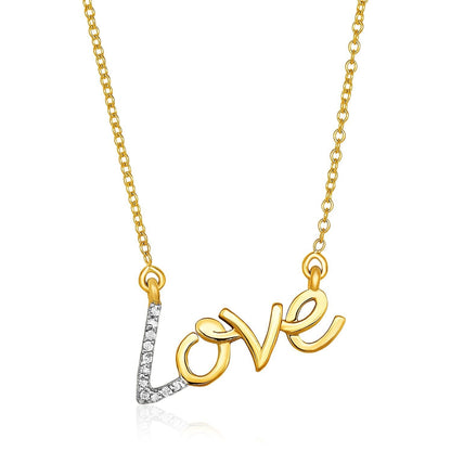 14k Yellow Gold 18 inch Necklace with Gold and Diamond Love Symbol