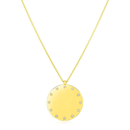 14K Yellow Gold Disc Necklace with Diamonds