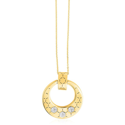 14k Yellow Gold High Polish Honeycomb Diamond Necklace