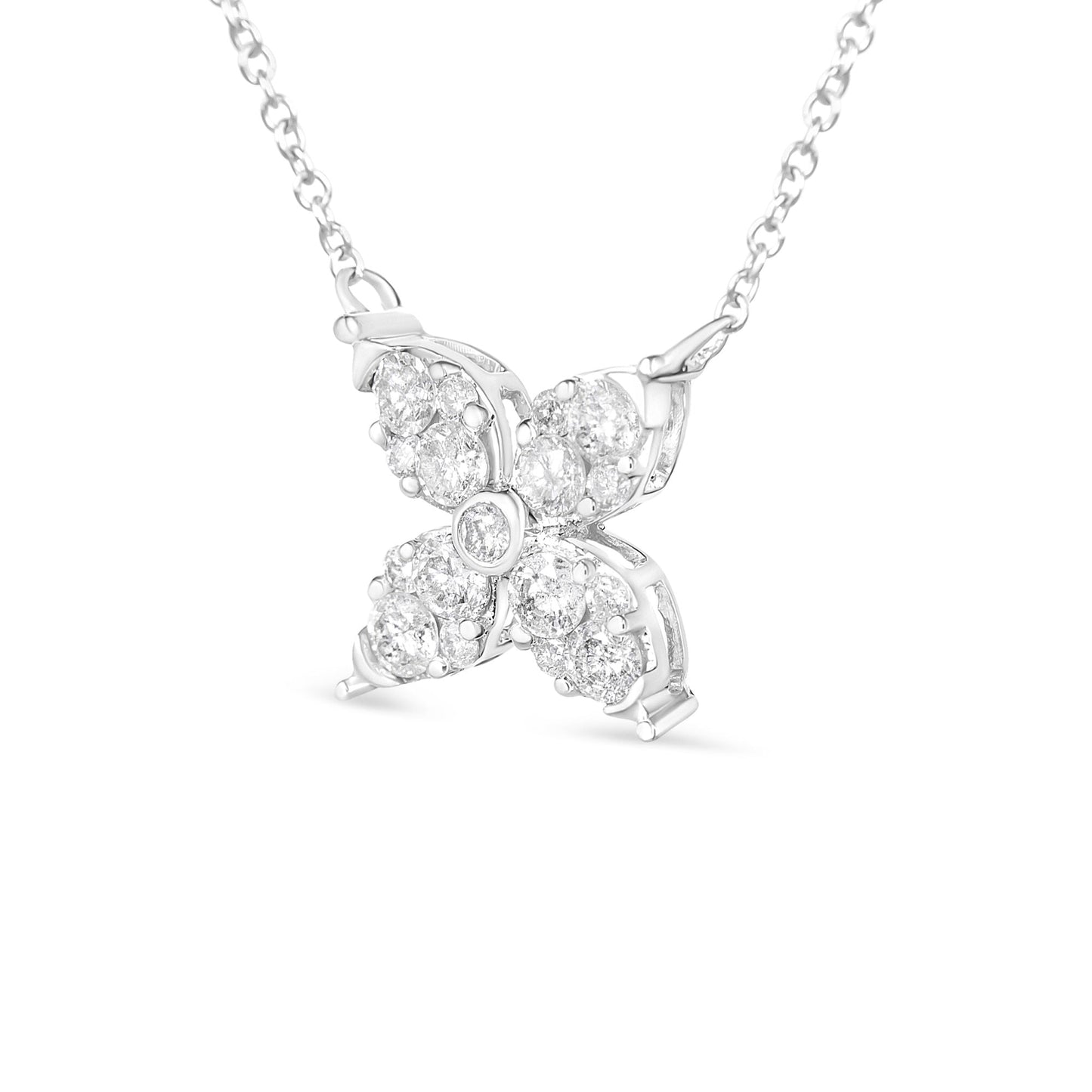 10K White Gold 1/2 Cttw Brilliant Round Diamond Marquise Shaped 4 Leaf Clover Adjustable 16-18" Inch Pendant Necklace (I-J Color, I1-I2 Clarity)