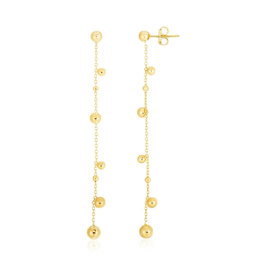 14K Yellow Gold High Polish Beaded Drop Earrings