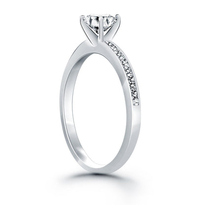 14k White Gold Engagement Ring with Diamond Channel Set Band