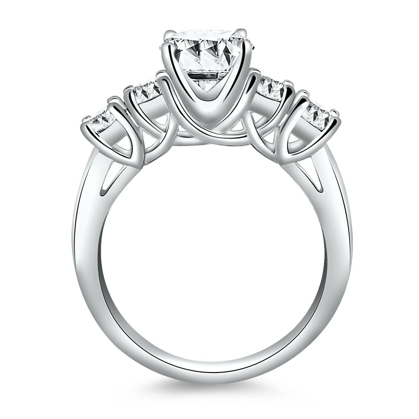 14k White Gold Five Stone Diamond Trellis Engagement Ring