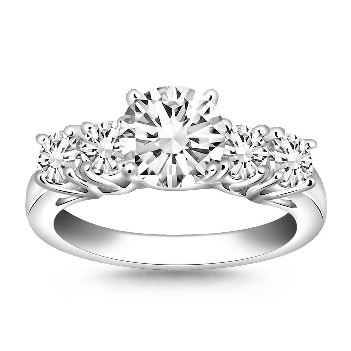 14k White Gold Five Stone Diamond Trellis Engagement Ring