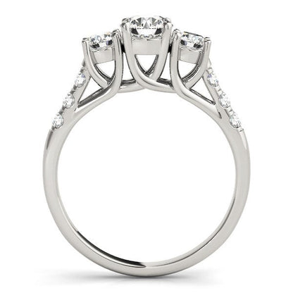 14k White Gold Trellis Set 3 Stone Round Diamond Engagement Ring (1 1/8 cttw)