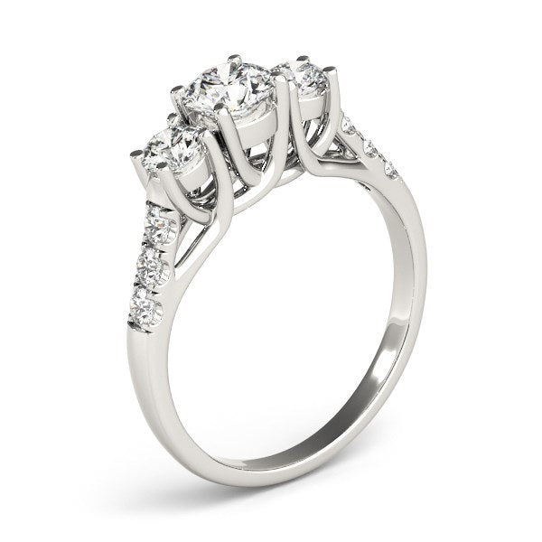 14k White Gold Trellis Set 3 Stone Round Diamond Engagement Ring (1 1/8 cttw)