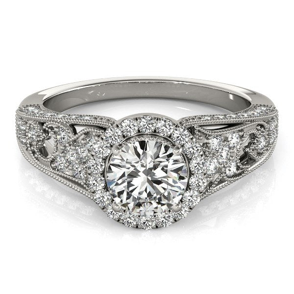 14k White Gold Diamond Engagement Ring with Baroque Shank Design (1 1/8 cttw)