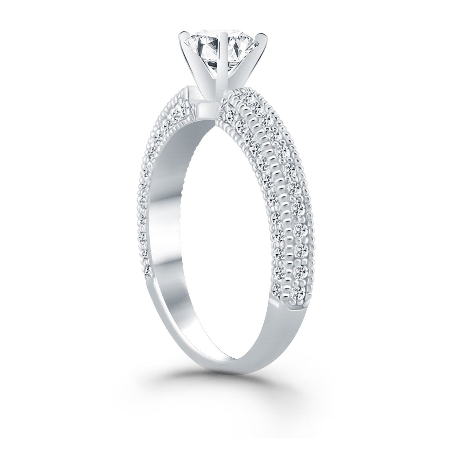 14k White Gold Diamond Micropave Milgrain Engagement Ring