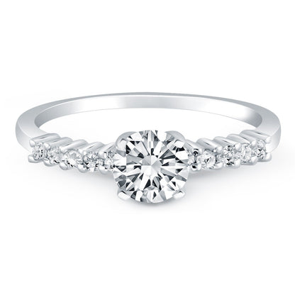 14k White Gold Shared Prong Accent Diamond Engagement Ring