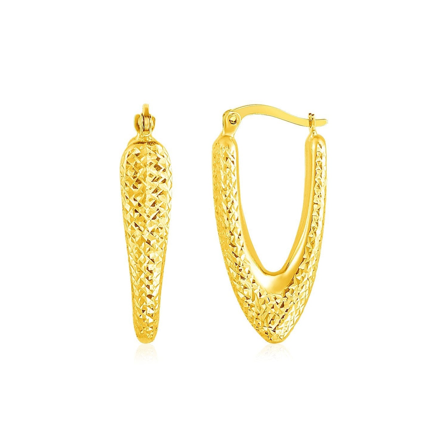 14k Yellow Gold V Shaped Puffed Hoop Earrings