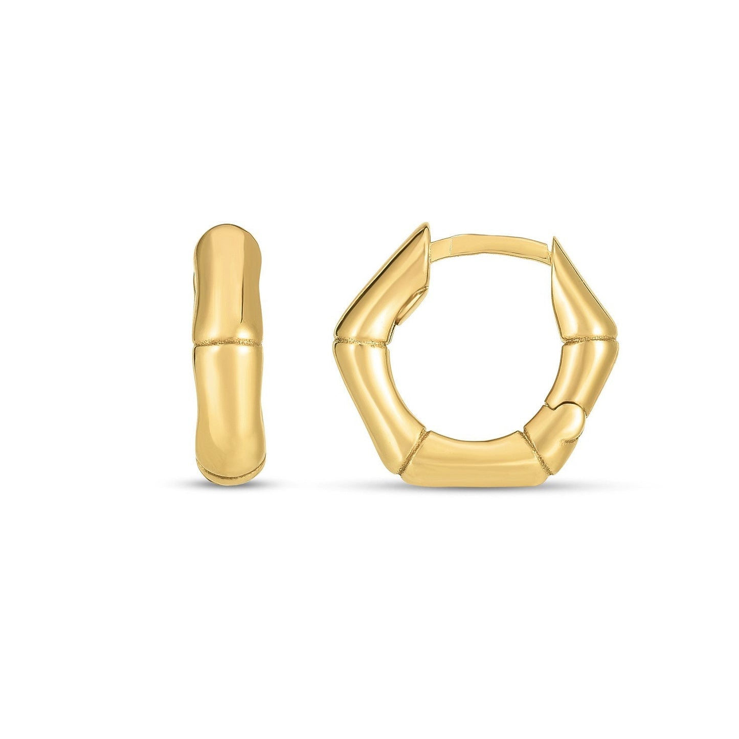 14k Yellow Gold Bamboo Huggie Hoops