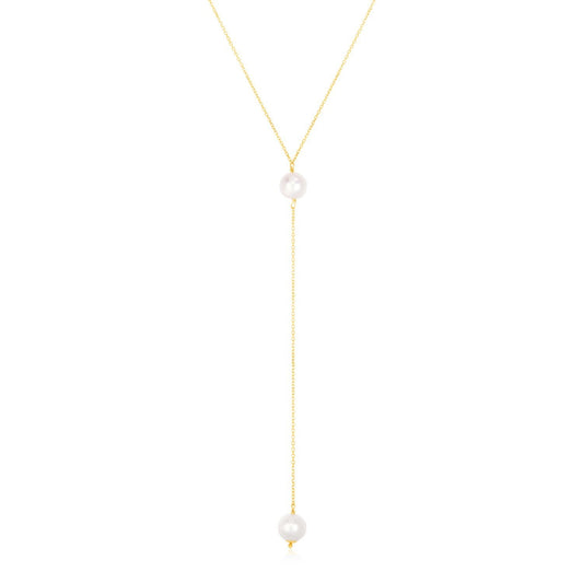 14k Yellow Gold Lariat Necklace with Pearls