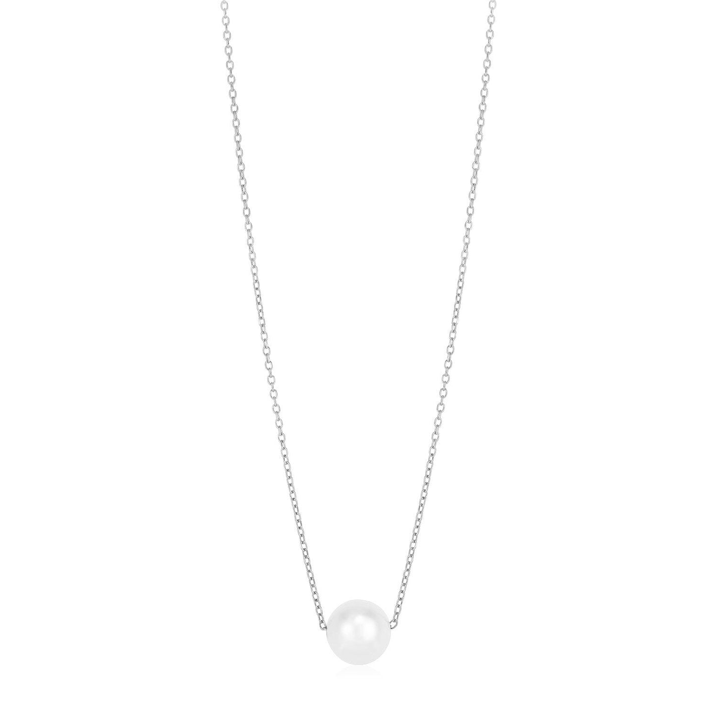 14k White Gold Pearl Solitaire Necklace