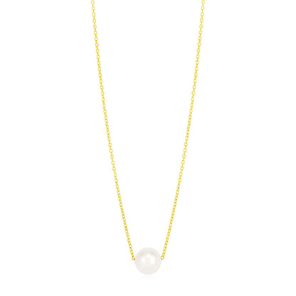 14k Yellow Gold Pearl Solitaire Necklace