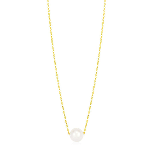 14k Yellow Gold Pearl Solitaire Necklace