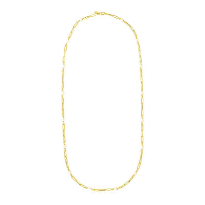 14k Yellow Gold Paperclip Chain and Pearl Necklace