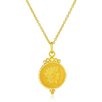 14k Yellow Gold with Round Roman Coin Pendant