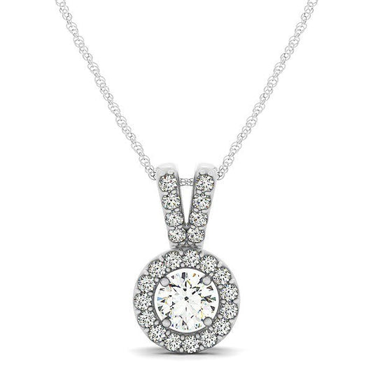 Round Pendant with Split Bail and Diamond Halo in 14k White Gold (3/4 cttw)