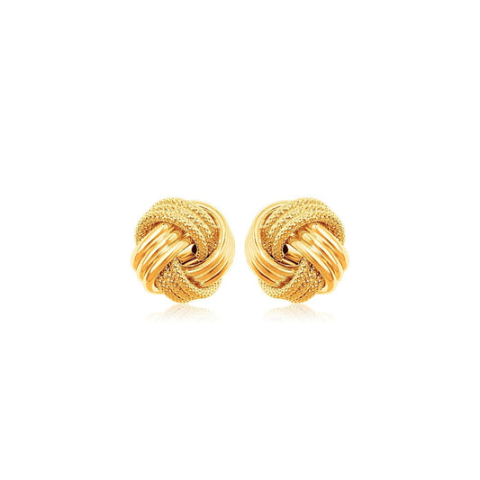 10k Yellow Gold Love Knot with Ridge Texture Earrings