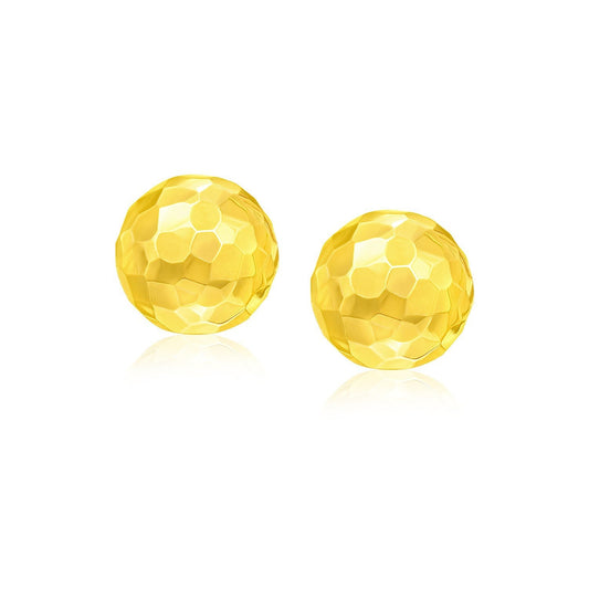 14k Yellow Gold Round Faceted Style Stud Earrings (7mm)